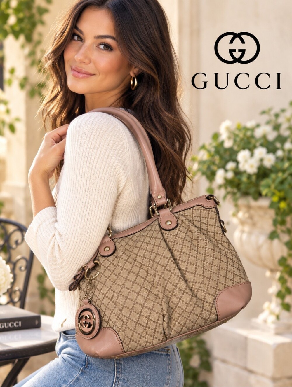 GUCCI Sukey Diamante Canvas Satchel Authentic Y2K
